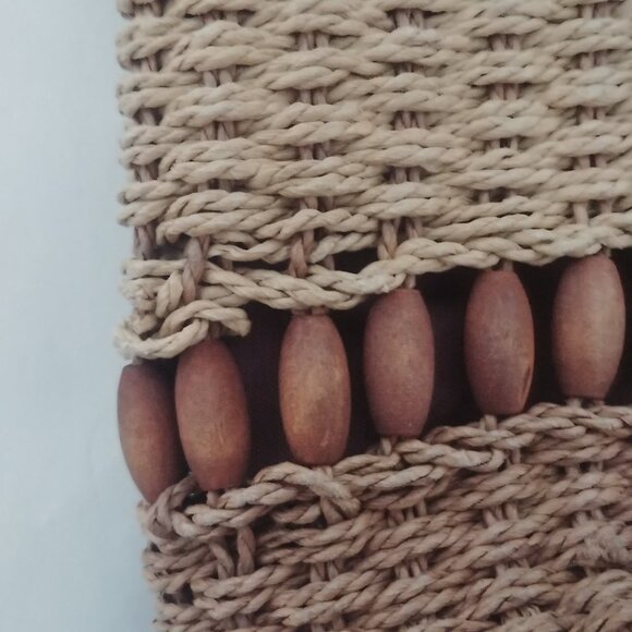 Natural woven tan and brown bag purse with wooden bead detail - Picture 11 of 11